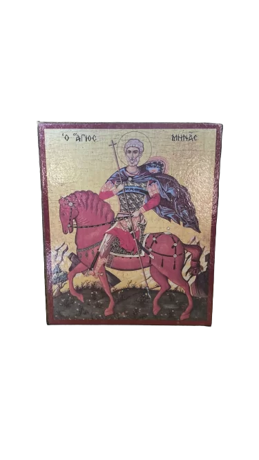 Icoană bizantină Sf. Mc. Mina-10*12