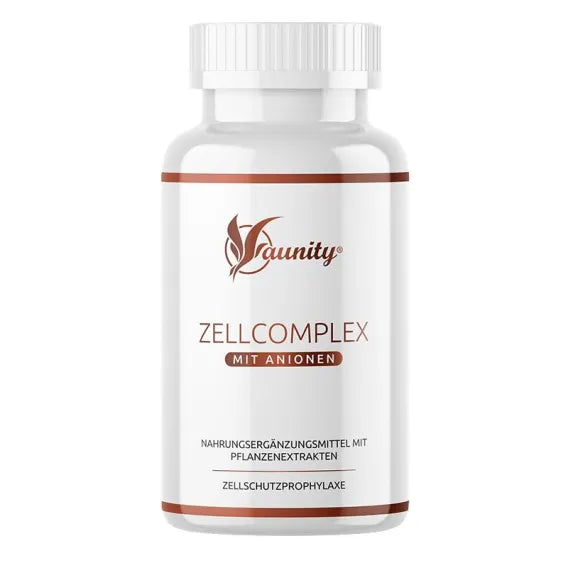 Flacon alb Vaunity ZellComplex, cu eticheta „Mit Anionen”, pentru complexul promoțional 1+1 prezentat pe Daruri Mănăstirești.
