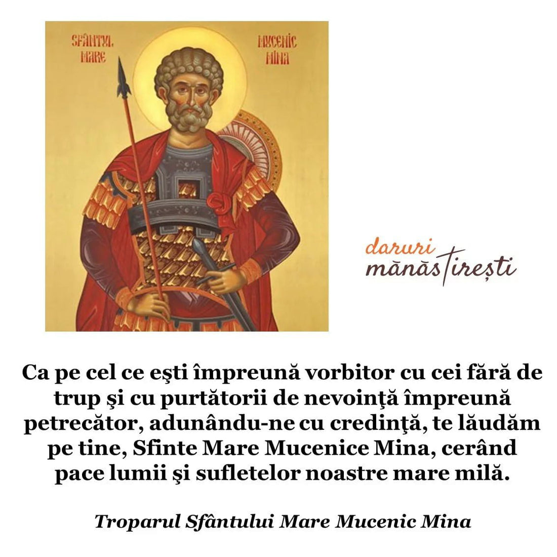 Viața Sfântului Mare Mucenic Mina - 10 noiembrie