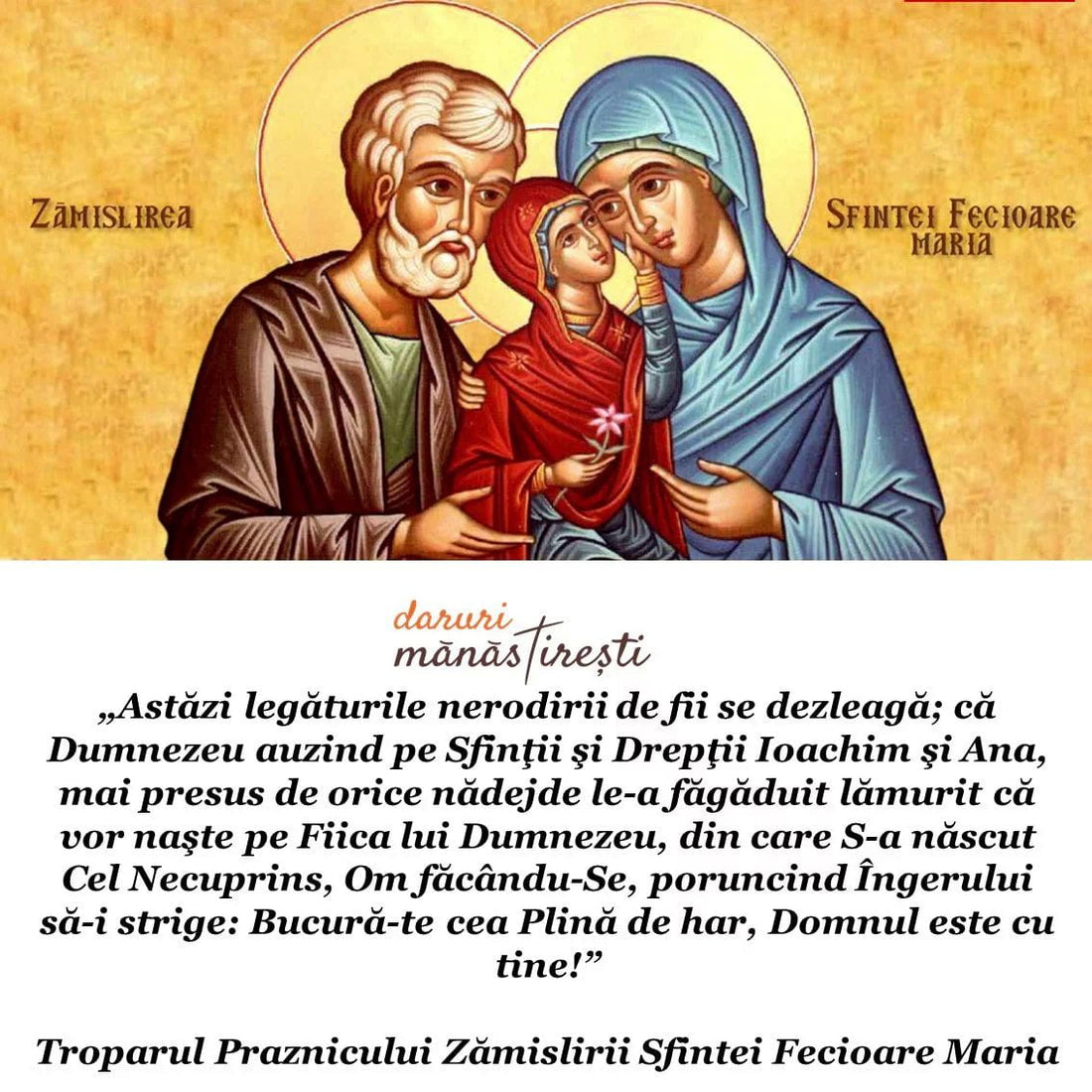 Zămislirea Sfintei Fecioare Maria 09 decembrie